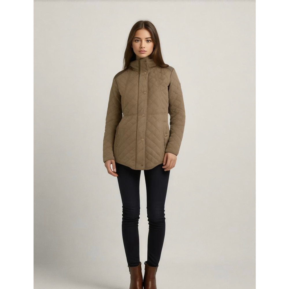 Lauren Ralph Lauren Womans Quilted Jacket Brown Sz XS Faux Leather Accents Snaps